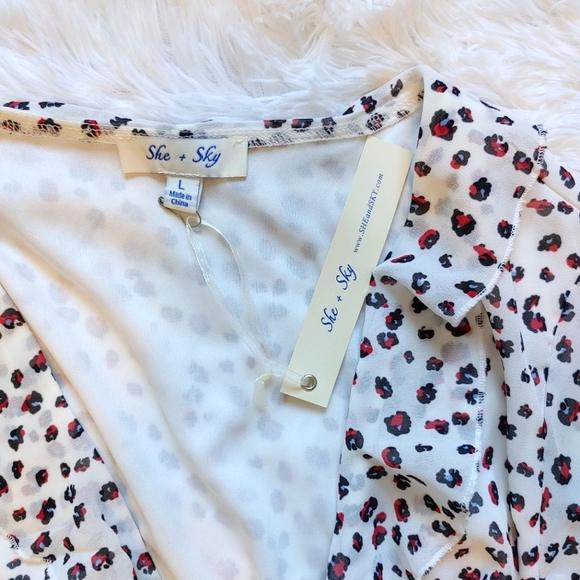 She + Sky || Flowy Wrap Dress with Tie Detail & Flutter Neckline, Size L - Picture 2 of 7